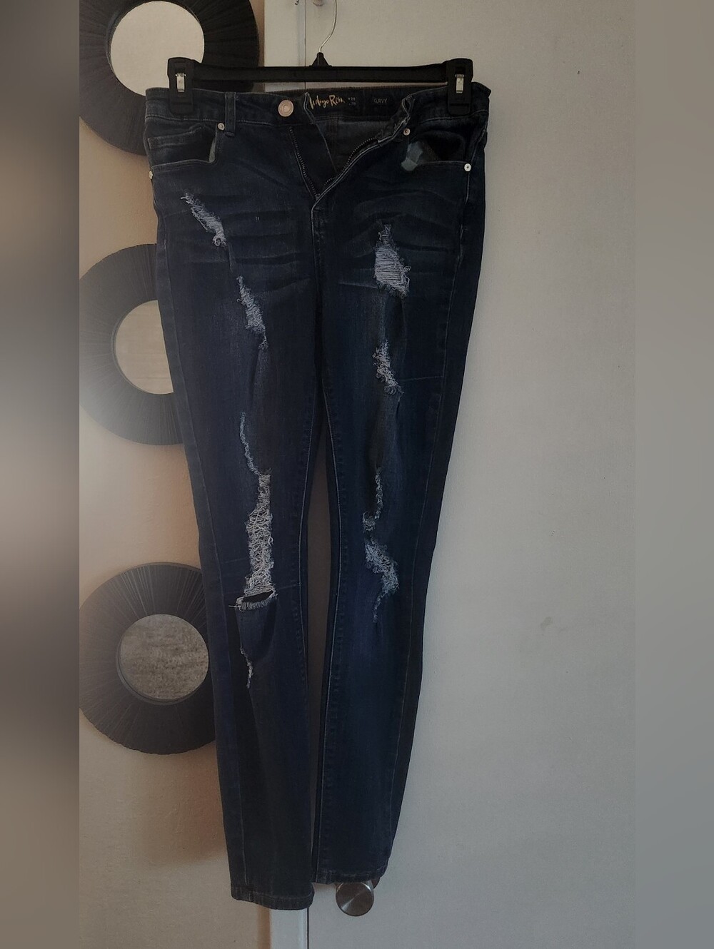 Indigo Rein Dark Blue Distressed Skinny Jeans